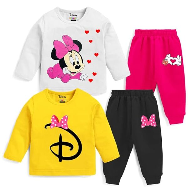 Kuchipoo Baby Girl Regular Fit Cotton T-Shirts and Pyjamas Set